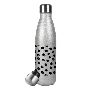 Doodle Dots, Metallic Glitter Silver Thermos Flask (Stainless steel), double-walled, 500ml