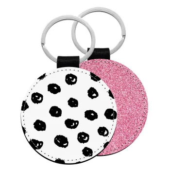 Doodle Dots, Μπρελόκ Δερματίνη, στρογγυλό ΡΟΖ (5cm)