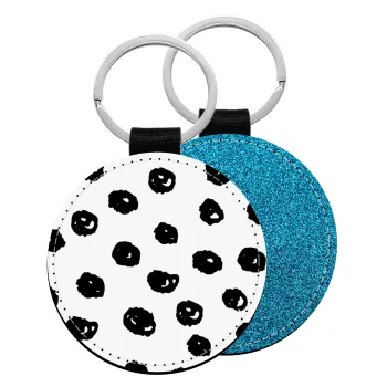 Doodle Dots, Μπρελόκ Δερματίνη, στρογγυλό ΜΠΛΕ (5cm)