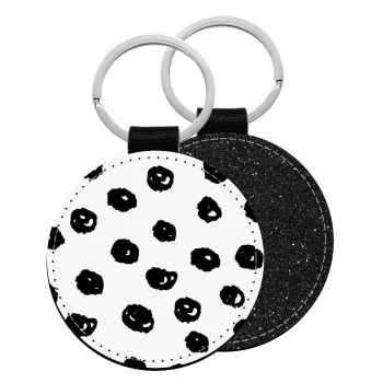 Doodle Dots, Μπρελόκ Δερματίνη, στρογγυλό ΜΑΥΡΟ (5cm)