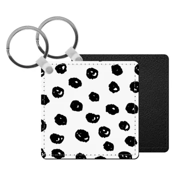 Doodle Dots, Μπρελόκ Δερματίνη, τετράγωνο ΜΑΥΡΟ (5x5cm)