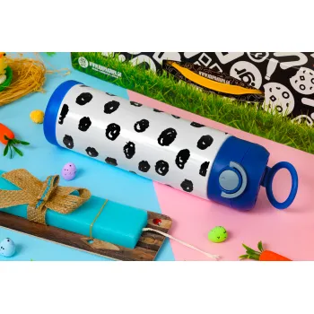 Doodle Dots, Πασχαλινή Λαμπάδα με Παιδικό παγούρι θερμό, ανοξείδωτο, με καλαμάκι ασφαλείας, ΜΠΛΕ (500ml)