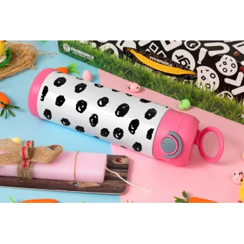 Doodle Dots, Easter candle, Childrens hot water bottle, stainless steel, with safety straw, PINK (500ml)