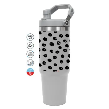 Doodle Dots, ΓΚΡΙ χρώματος Θερμός Ανοξείδωτο 890ml (30oz) με χερούλι
