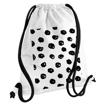 Doodle Dots, Backpack pouch GYMBAG white, with pocket (40x48cm) & thick cords