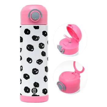 Doodle Dots, Παιδικό παγούρι θερμό, ανοξείδωτο, με καλαμάκι ασφαλείας, ΡΟΖ (500ml)