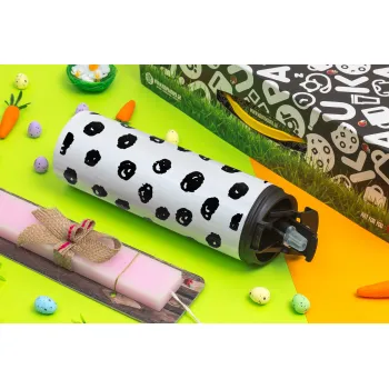 Doodle Dots, Πασχαλινή Λαμπάδα με Travel Tumbler θερμό με διπλό καπάκι (600ml, BPA free) & κερί αρωματικό πλακέ (30cm) (ΡΟΖ)