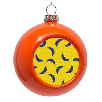 Yellow seamless with blue bananas, Orange Christmas tree ornament bauble 8cm