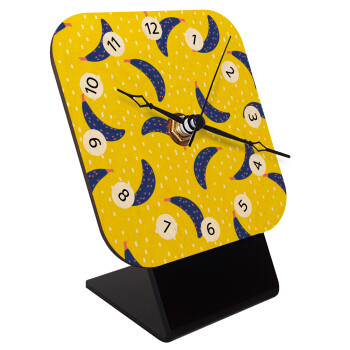 Yellow seamless with blue bananas, Quartz Table clock in natural wood (10cm)