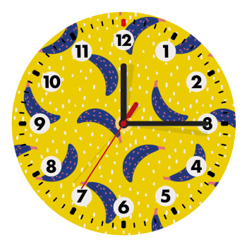 Yellow seamless with blue bananas, Wooden wall clock (20cm)