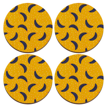 Yellow seamless with blue bananas, ΣΕΤ x4 Σουβέρ ξύλινα στρογγυλά plywood (9cm)