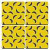Yellow seamless with blue bananas, ΣΕΤ 4 Σουβέρ ξύλινα τετράγωνα (9cm)