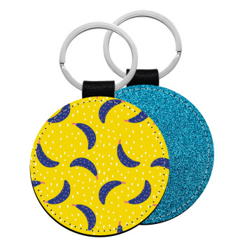 Yellow seamless with blue bananas, Μπρελόκ Δερματίνη, στρογγυλό ΜΠΛΕ (5cm)