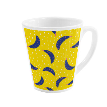 Yellow seamless with blue bananas, Κούπα κωνική Latte Λευκή, κεραμική, 300ml