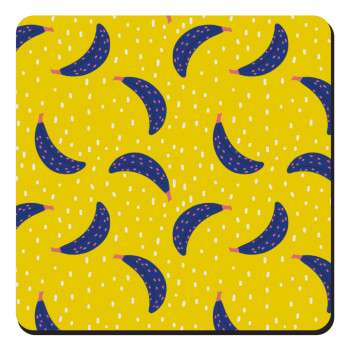 Yellow seamless with blue bananas, Τετράγωνο μαγνητάκι ξύλινο 9x9cm