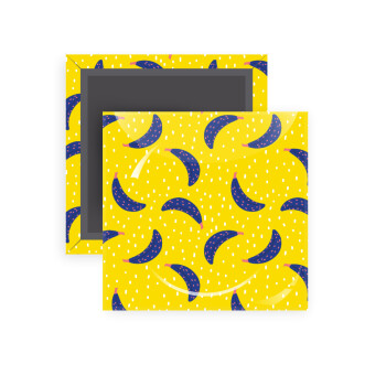 Yellow seamless with blue bananas, Μαγνητάκι ψυγείου τετράγωνο διάστασης 5x5cm