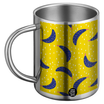 Yellow seamless with blue bananas, Ανοξείδωτη Μεταλλική Κούπα 450ml - Διπλού Τοιχώματος