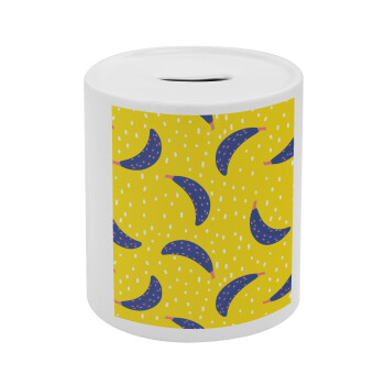 Yellow seamless with blue bananas, Κουμπαράς πορσελάνης με τάπα