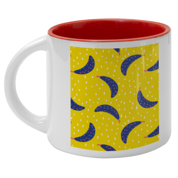 Yellow seamless with blue bananas, Κούπα κεραμική 400ml Λευκή/Κόκκινη