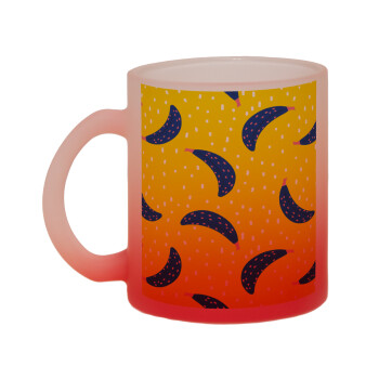 Yellow seamless with blue bananas, Κούπα γυάλινη δίχρωμη με βάση το κόκκινο ματ, 330ml