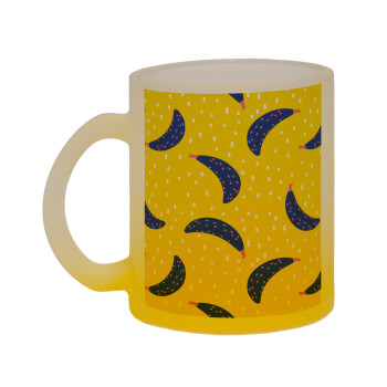 Yellow seamless with blue bananas, Κούπα γυάλινη δίχρωμη με βάση το κίτρινο ματ, 330ml