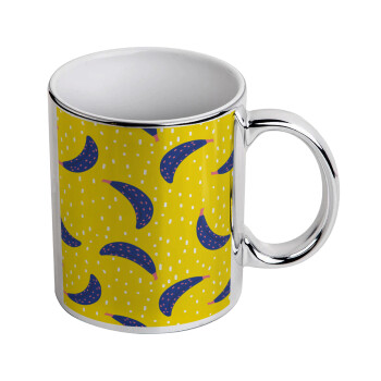 Yellow seamless with blue bananas, Mug ceramic, silver mirror, 330ml