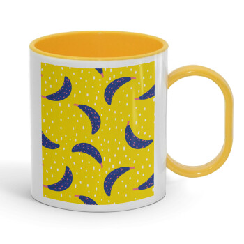 Yellow seamless with blue bananas, Κούπα (πλαστική) (BPA-FREE) Polymer Κίτρινη για παιδιά, 330ml