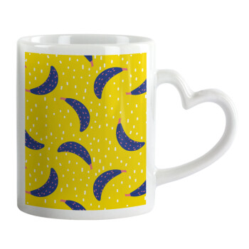 Yellow seamless with blue bananas, Mug heart handle, ceramic, 330ml