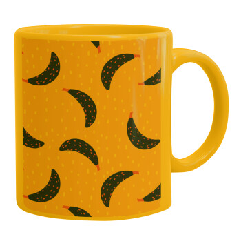 Yellow seamless with blue bananas, Ceramic coffee mug yellow, 330ml (1pcs)