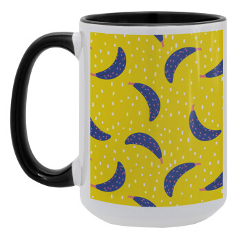 Yellow seamless with blue bananas, Κούπα Mega 15oz, κεραμική Μαύρη, 450ml
