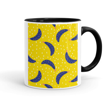 Yellow seamless with blue bananas, Mug colored black, ceramic, 330ml