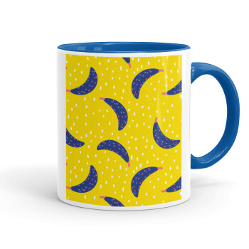 Yellow seamless with blue bananas, Mug colored blue, ceramic, 330ml