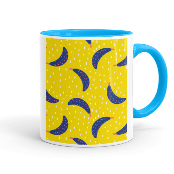 Yellow seamless with blue bananas, Mug colored light blue, ceramic, 330ml