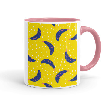Yellow seamless with blue bananas, Mug colored pink, ceramic, 330ml