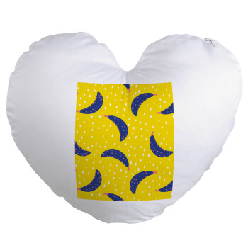 Yellow seamless with blue bananas, Μαξιλάρι καναπέ καρδιά 40x40cm περιέχεται το  γέμισμα