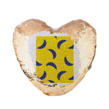 Yellow seamless with blue bananas, Μαξιλάρι καναπέ καρδιά Μαγικό Χρυσό με πούλιες 40x40cm περιέχεται το  γέμισμα