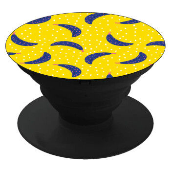 Yellow seamless with blue bananas, Phone Holders Stand  Black Hand-held Mobile Phone Holder