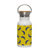 Metallic thermos (Stainless steel) White with wooden lid (bamboo), double-walled, 350ml