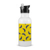 White water bottle with straw, stainless steel 600ml