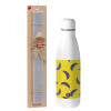 Easter Set, metallic stainless thermos bottle (500ml) & scented flat Easter candle (30cm) (GRAY)
