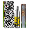 Easter Set, metallic stainless thermos flask (500ml) & scented flat Easter candle (30cm) (GRAY)