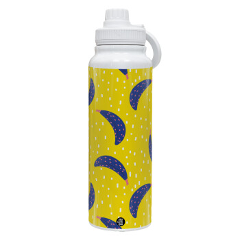 Yellow seamless with blue bananas, Θερμός 1L Ανοξείδωτο με Βάση Κινητού & Διπλά Τοιχώματα
