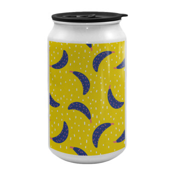 Yellow seamless with blue bananas, Κούπα ταξιδιού μεταλλική με καπάκι (tin-can) 500ml