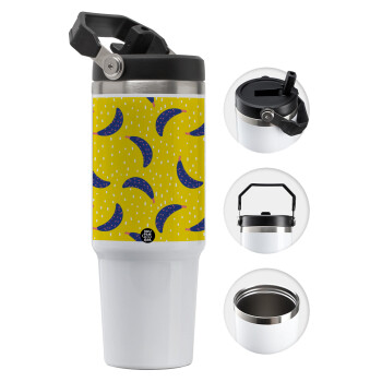 Yellow seamless with blue bananas, 30oz stainless Steel Tumbler with Handle