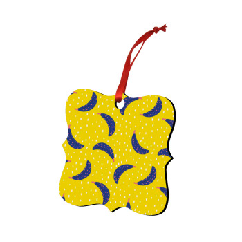 Yellow seamless with blue bananas, Christmas ornament polygon wooden 7.5cm