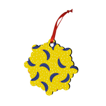 Yellow seamless with blue bananas, Christmas ornament snowflake wooden 7.5cm