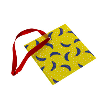Yellow seamless with blue bananas, Χριστουγεννιάτικο στολίδι γυάλινο τετράγωνο 9x9cm