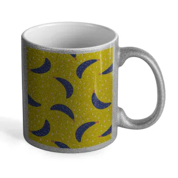 Yellow seamless with blue bananas, Κούπα Ασημένια Glitter που γυαλίζει, κεραμική, 330ml