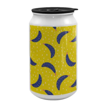 Yellow seamless with blue bananas, Κούπα ταξιδιού μεταλλική με καπάκι (tin-can) 500ml