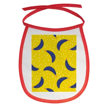 Yellow seamless with blue bananas, Σαλιάρα μωρού αλέκιαστη με κορδόνι Κόκκινη